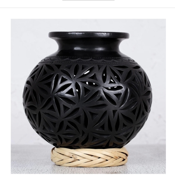 Novica Oaxacan Stars Black Clay Round Openwork Vase - Picture 5 of 5